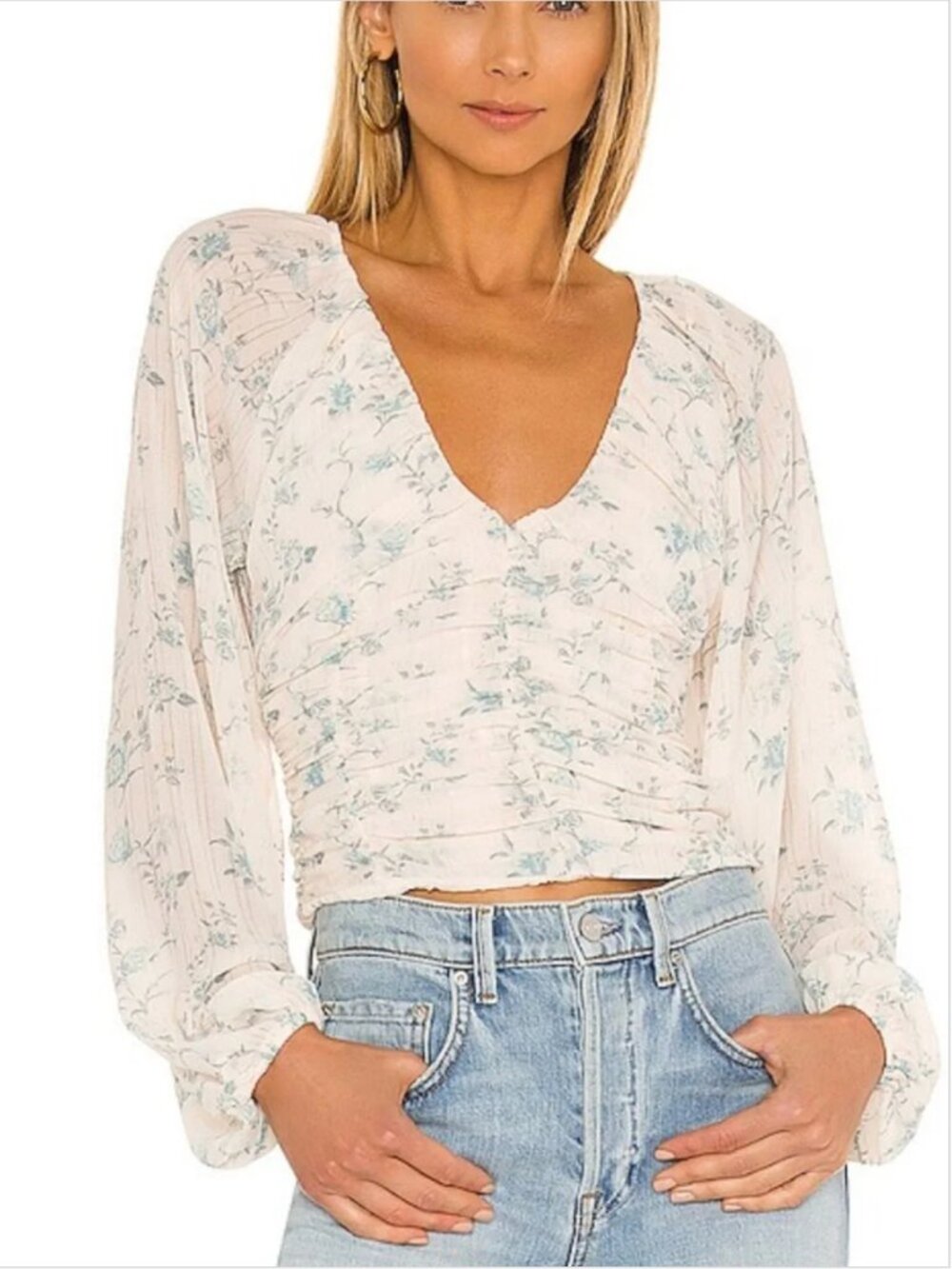 FREE PEOPLE FINAL ROSE RUCHED PRINT BLOUSE - Picture 2 of 9